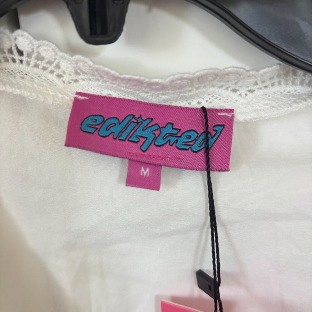 EDIKTED White Cotton Lacey Tie Front Top Size Medium NWT - Picture 5 of 6